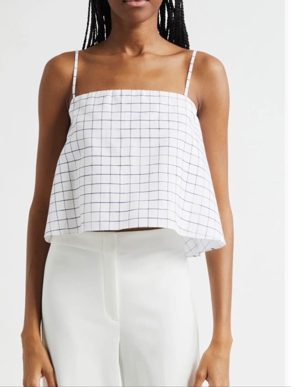 NWOT Vince Windowpane Camisole White Grid Spaghetti-Strap Crop Top